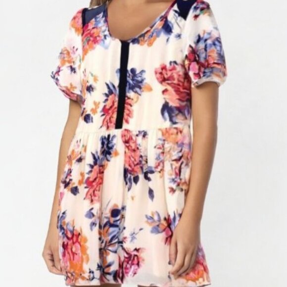 Nordstrom Bar III Floral Short Sleeve Scoop Neck Midi Dress XL - Picture 1 of 10